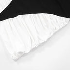 Black-White Panel Sleeveless Gathered Halter Mini Dress Avalabel