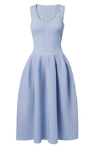 Blue Ribbed Knit Diamante Midi Dress Avalabel