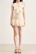 ROUND NECK SLEEVELESS RUFFLED MINI DRESS Avalabel