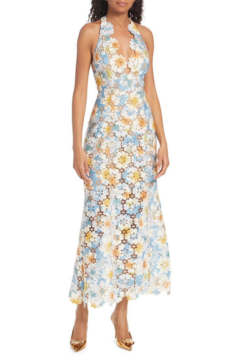 V-Neck Side Split Long Dress Avalabel