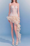Irregular Petal Lace Bodycon Mini Skirt Set In Beige Avalabel