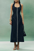 Denim Patchwork Long Dress Avalabel