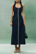 Denim Patchwork Long Dress Avalabel