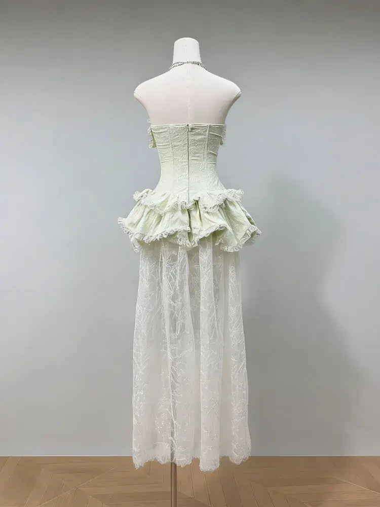 tiffany fitted lace-paneled Strapless maxi dress in green Avalabel