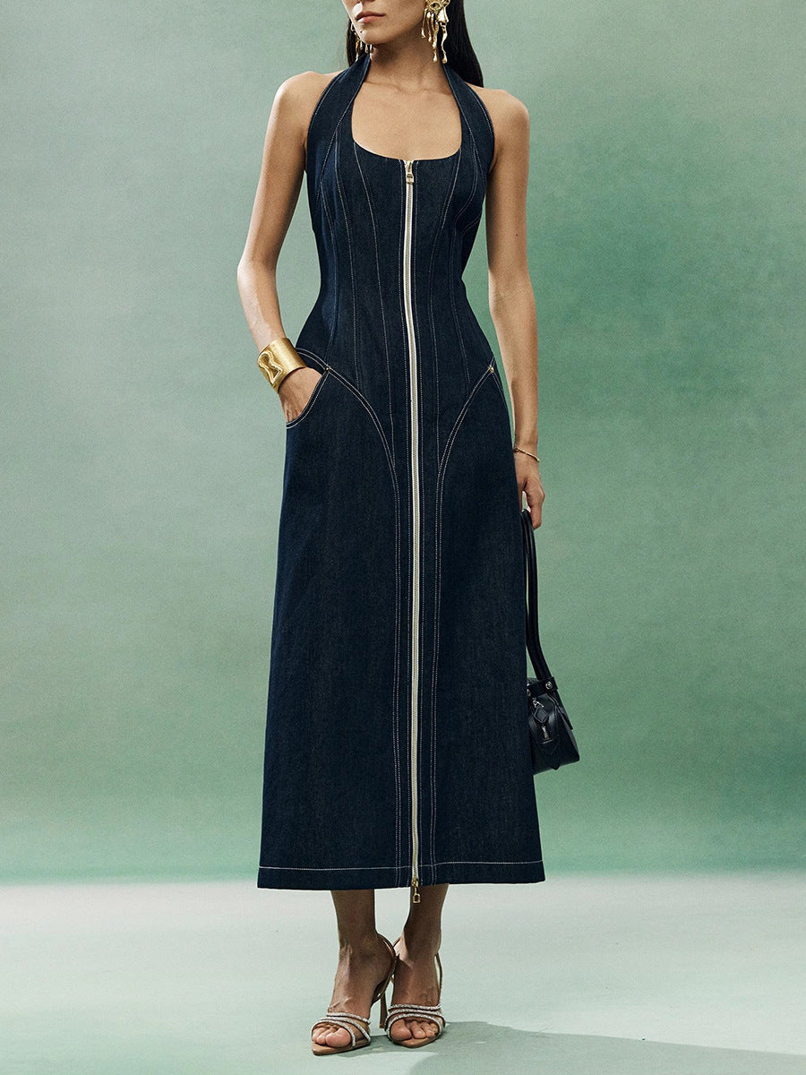 Denim Patchwork Long Dress Avalabel
