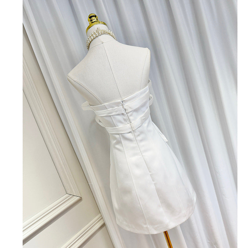 White Bow Embellished Strapless Mini Dress Avalabel