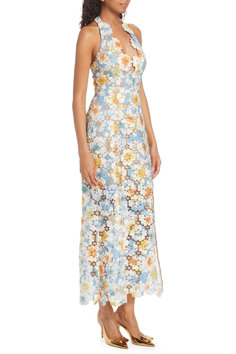 V-Neck Side Split Long Dress Avalabel