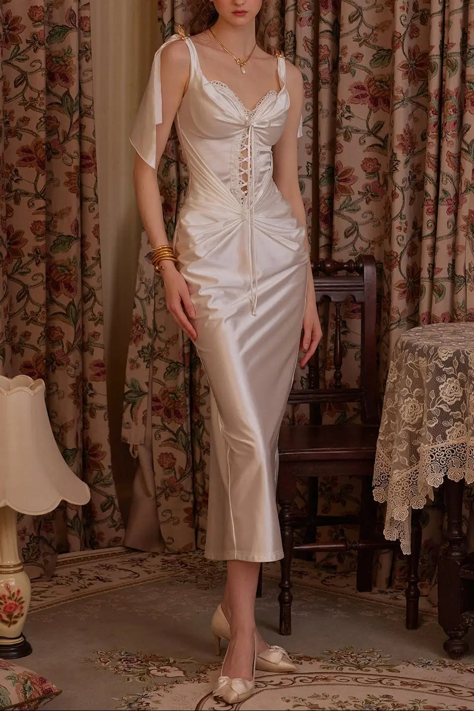 alexandra satin Corset Dress in white Avalabel