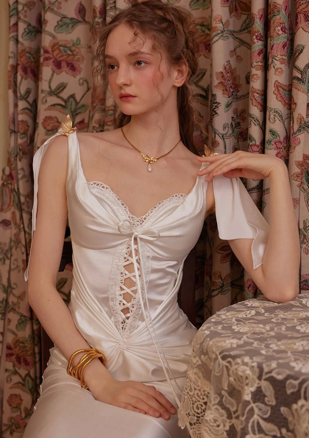 alexandra satin Corset Dress in white Avalabel