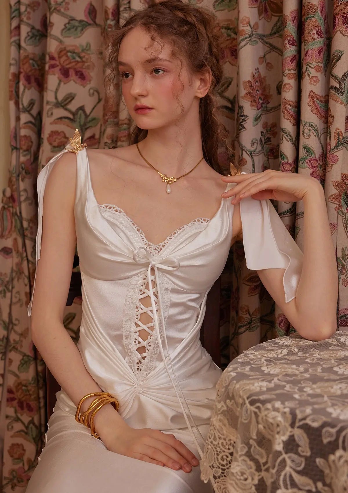 alexandra satin Corset Dress in white Avalabel
