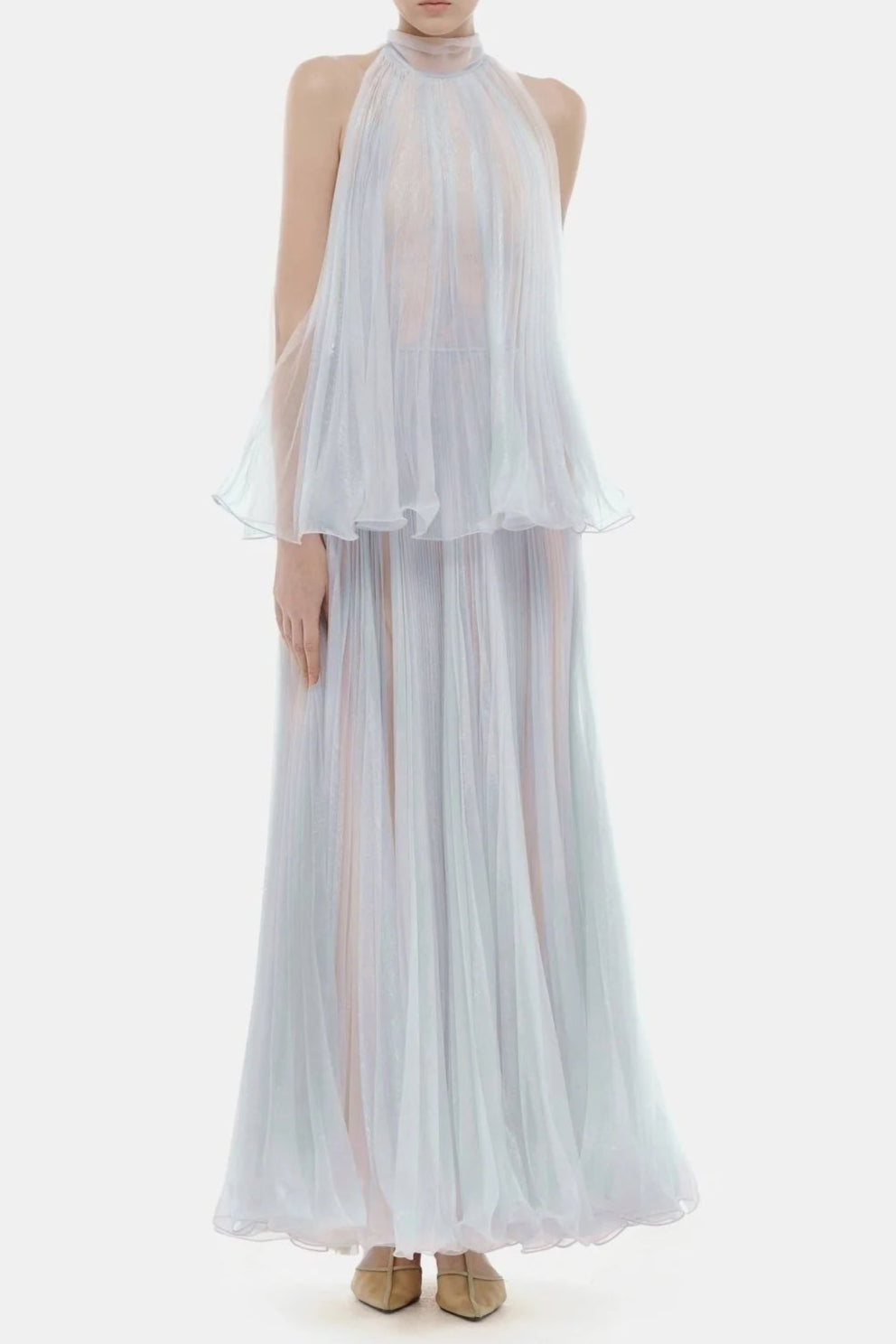 Belinda Violet Pleated Tulle Sleeveless Maxi Dress Avalabel