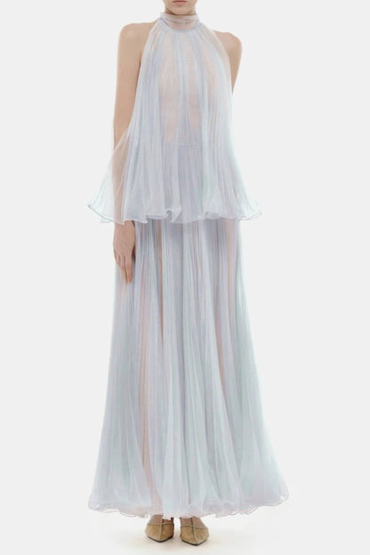 Belinda Violet Pleated Tulle Sleeveless Maxi Dress