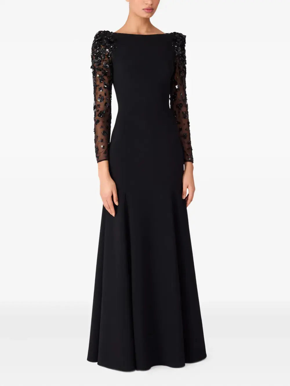 martha Mesh splicing beading diamond maxi dress in black Avalabel