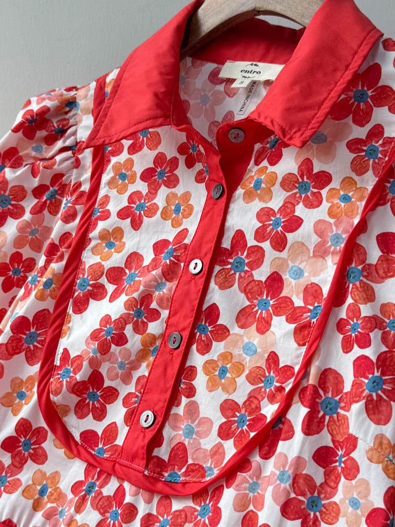 Floral Print Collared Mini Dress Avalabel