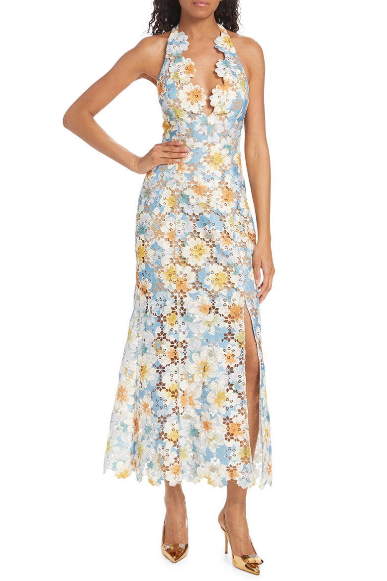 V-Neck Side Split Long Dress Avalabel
