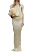 stephanie beading embellished halter backless maxi dress in Butter Avalabel
