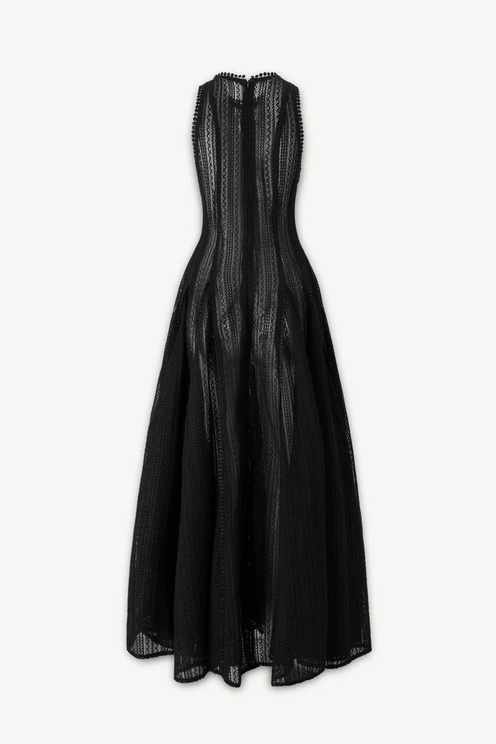 Sleeveless Lace Crochet Maxi Dress in Black Avalabel