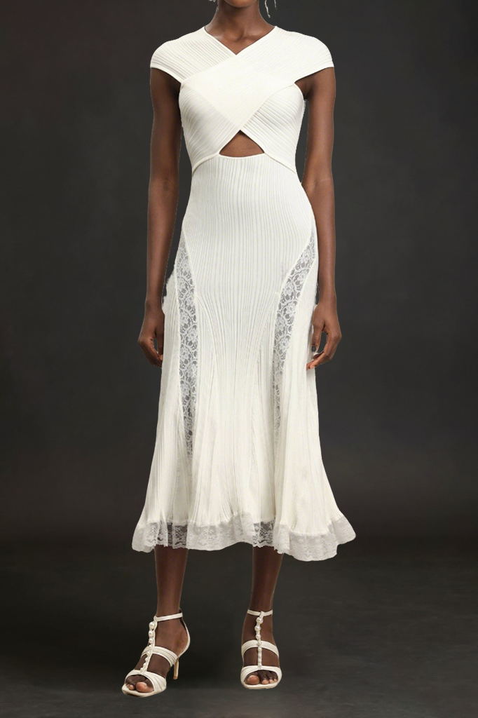 Rcia Sleeveless Lace Hollow Out Bandage Midi Dress Avalabel