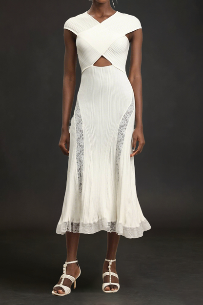 Rcia Sleeveless Lace Hollow Out Bandage Midi Dress Avalabel
