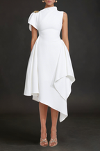 Weren white High Neck Asymmetric Maxi Dress Avalabel