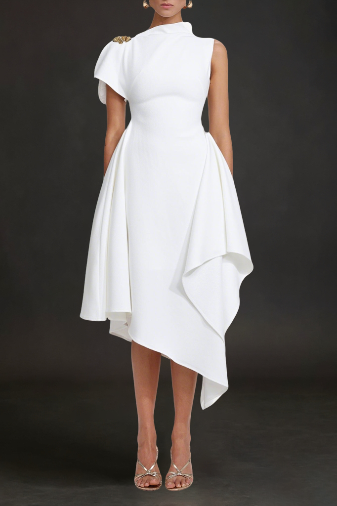 Weren white High Neck Asymmetric Maxi Dress Avalabel