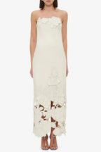 louise Appliqué Bustier Maxi Dress in white Avalabel