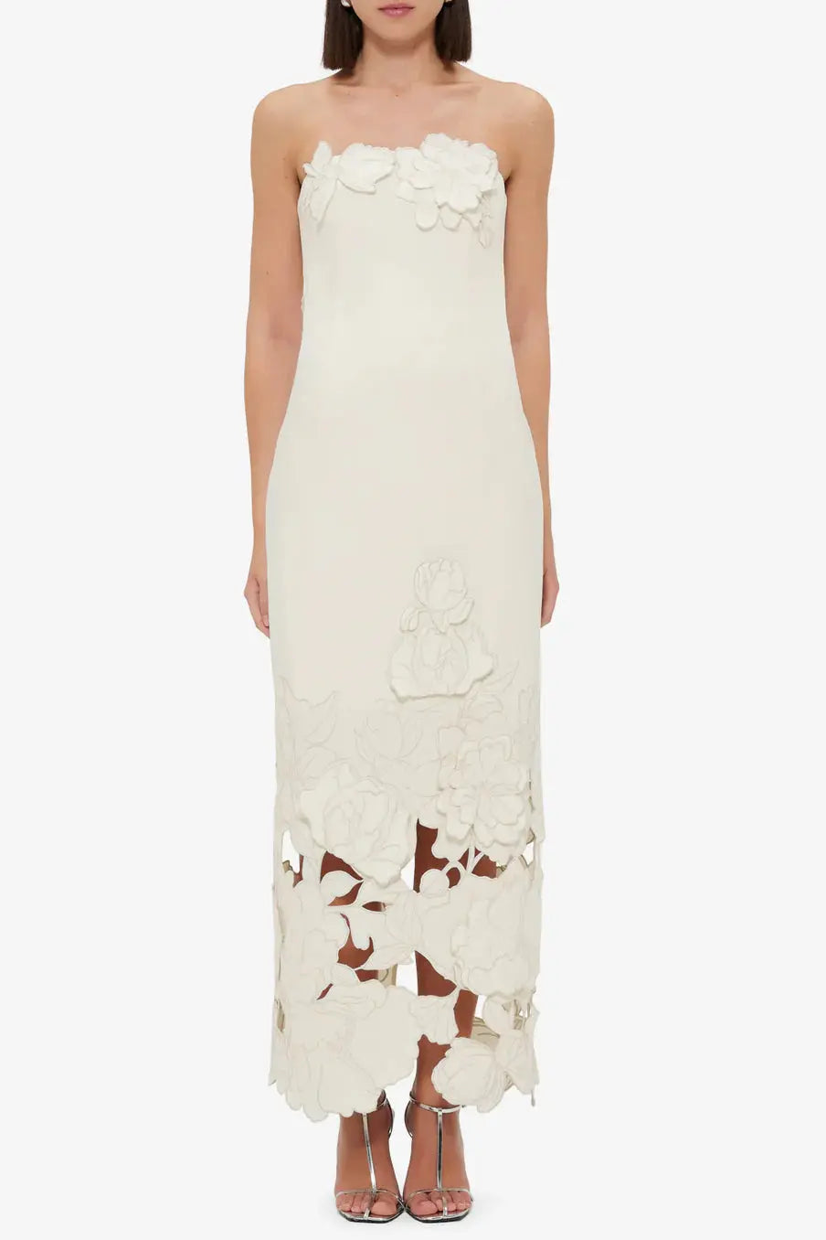 louise Appliqué Bustier Maxi Dress in white Avalabel
