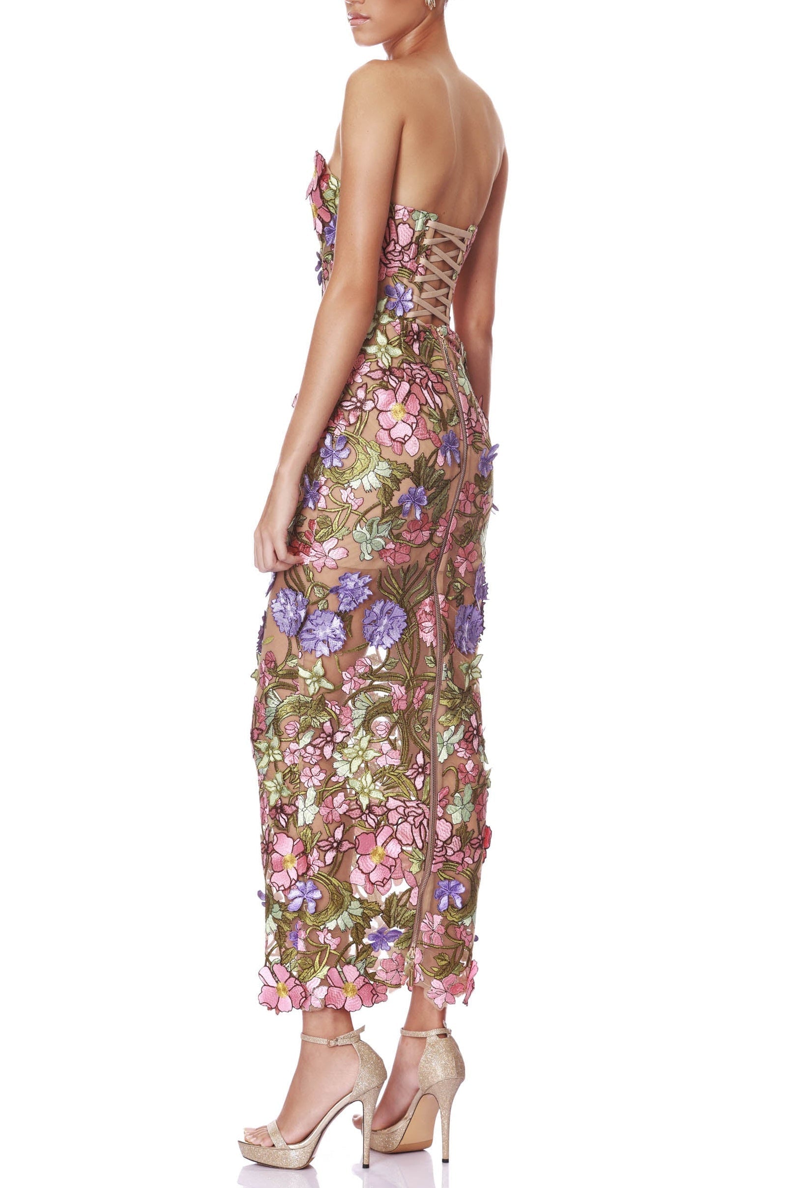 Eudora Multicolored Iris Floral Embroidery Strapless Maxi Dress Avalabel