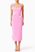 Sabrina 3D Flower Midi Dress in Pink Soraya