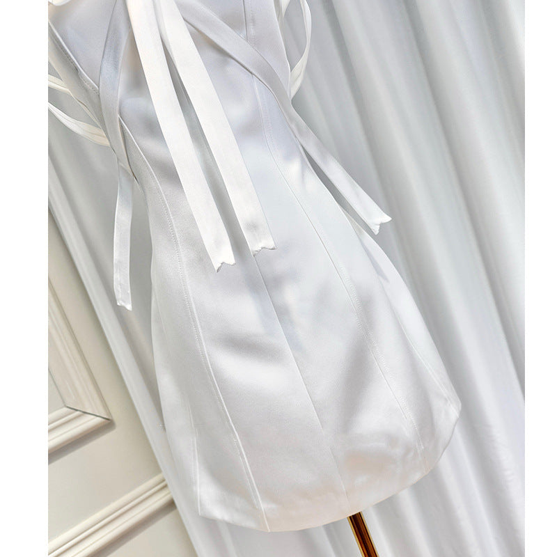 White Bow Embellished Strapless Mini Dress Avalabel