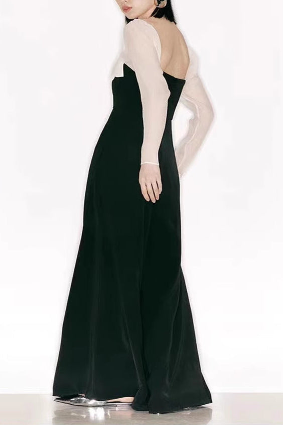 JENNY TULLE SLEEVE SQUARE NECK MAXI DRESS IN BLACK Avalabel