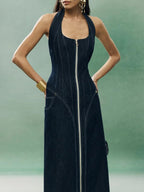 Denim Patchwork Long Dress Avalabel