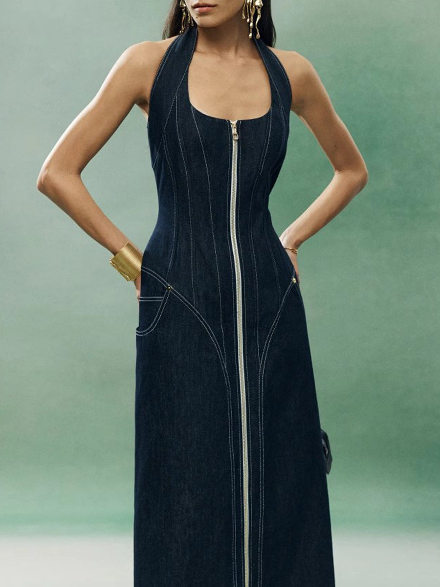 Denim Patchwork Long Dress Avalabel