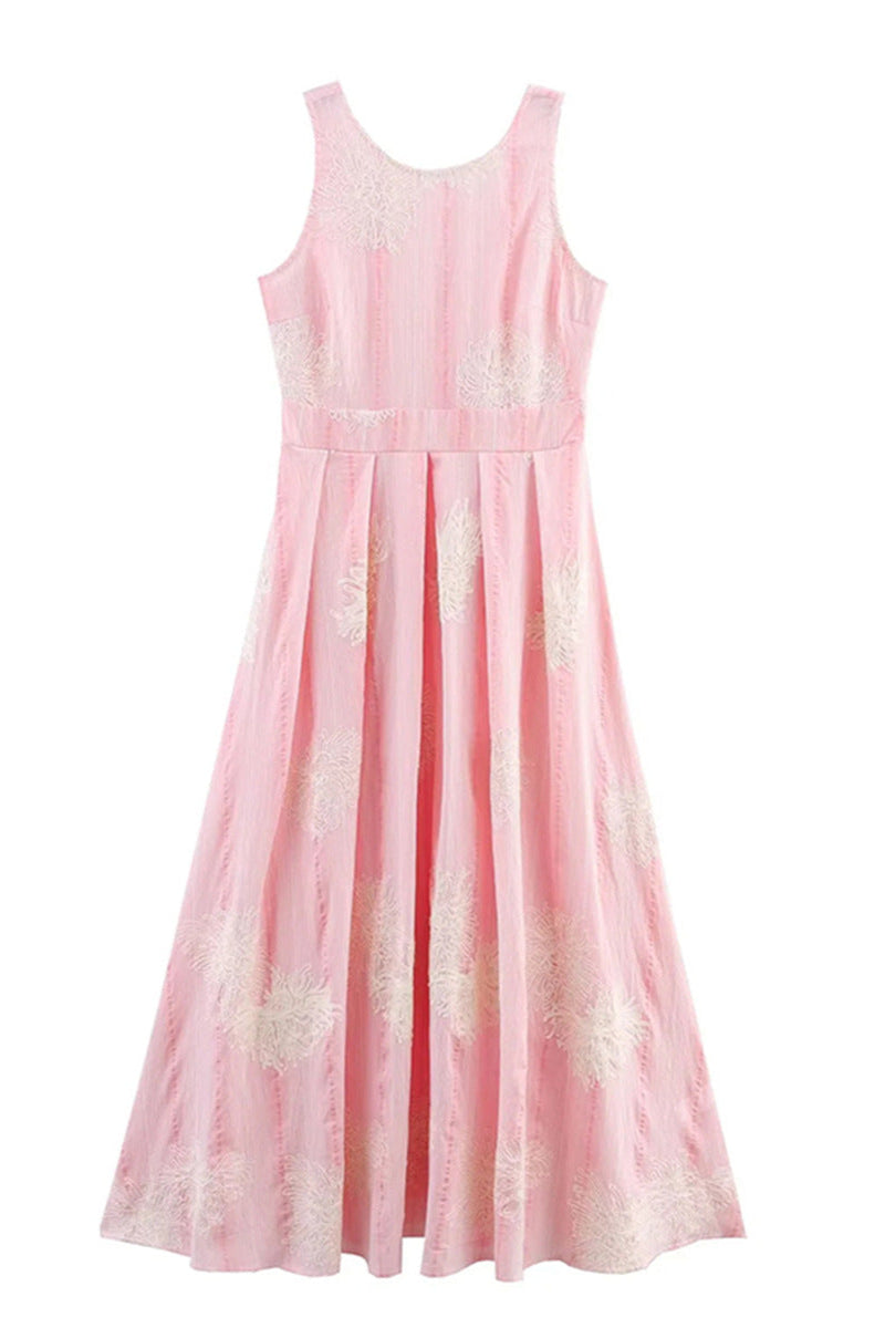 Crochet Sleeveless Backless Maxi Dress In Pink Avalabel