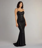 kristin Mermaid ruched sequin maxi Dress in black Avalabel