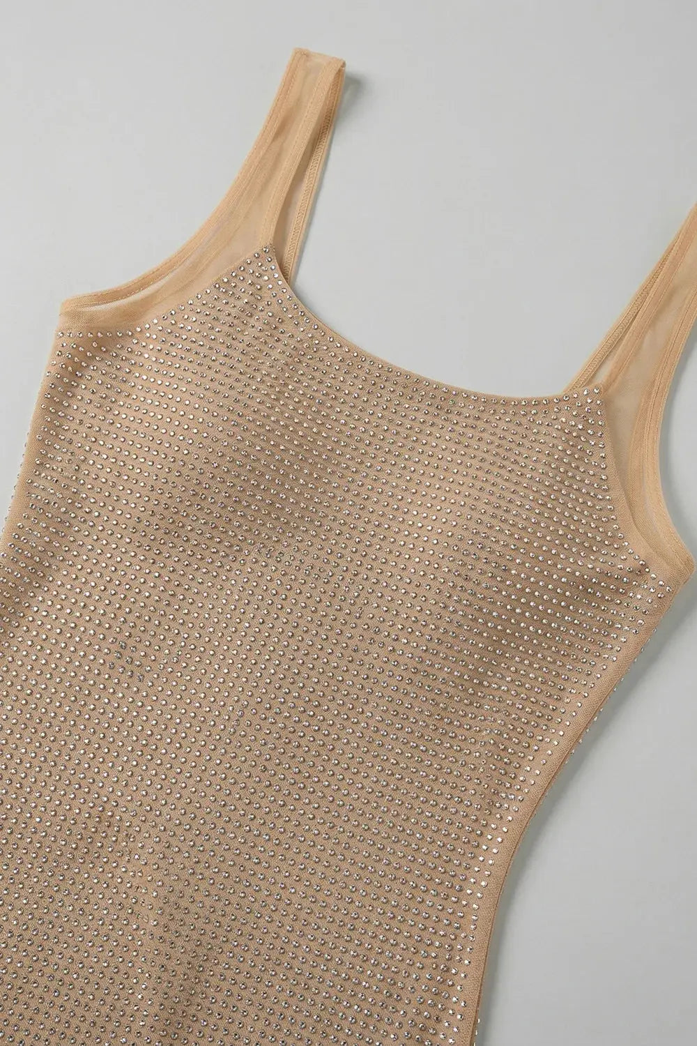 maud Square Crystal-embellished Mesh Mini Dress in apricot Avalabel