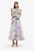 winni Lily Blossom Print Lilac Butterfly Sleeve Midi Dress Avalabel