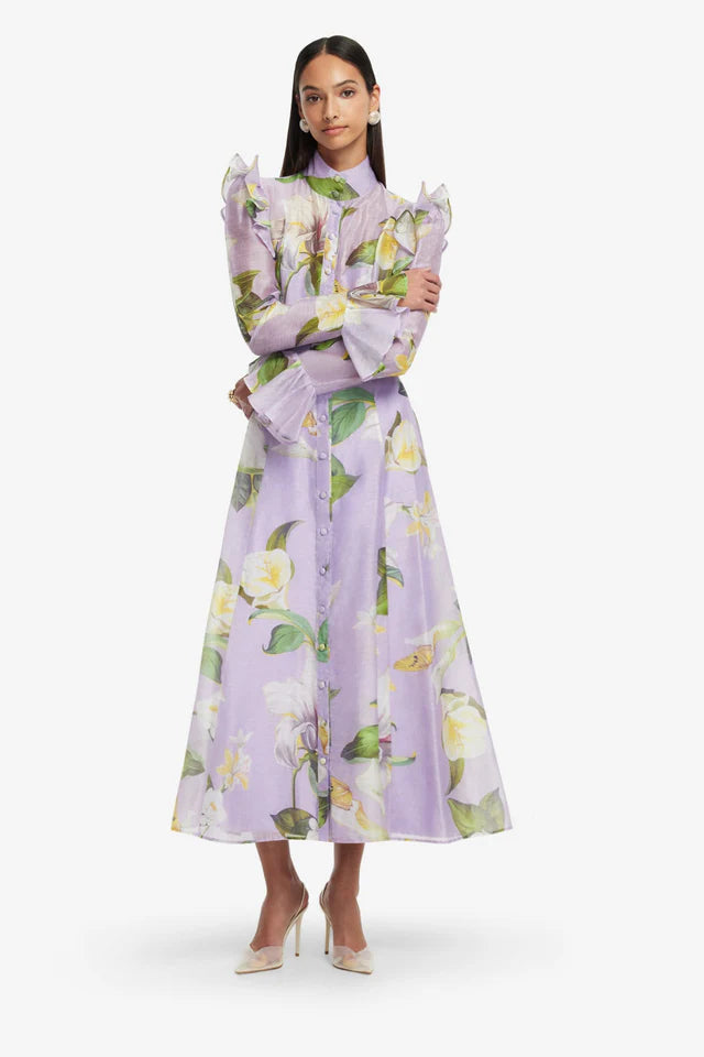 winni Lily Blossom Print Lilac Butterfly Sleeve Midi Dress Avalabel