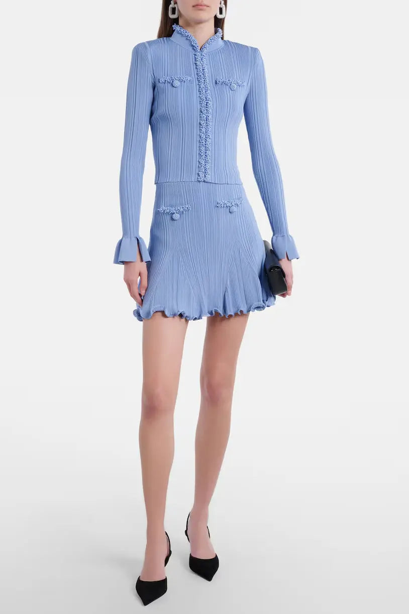 Polly Blue Beaded Knit Blouse & Skirt Set Avalabel