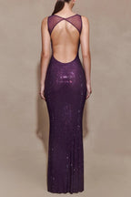 modesty sequin Mesh Back Maxi Dress - Purple Avalabel