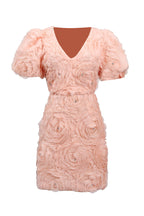 v-Neck Flower Embellished Puff Mini Dress in Ballet Pink Avalabel