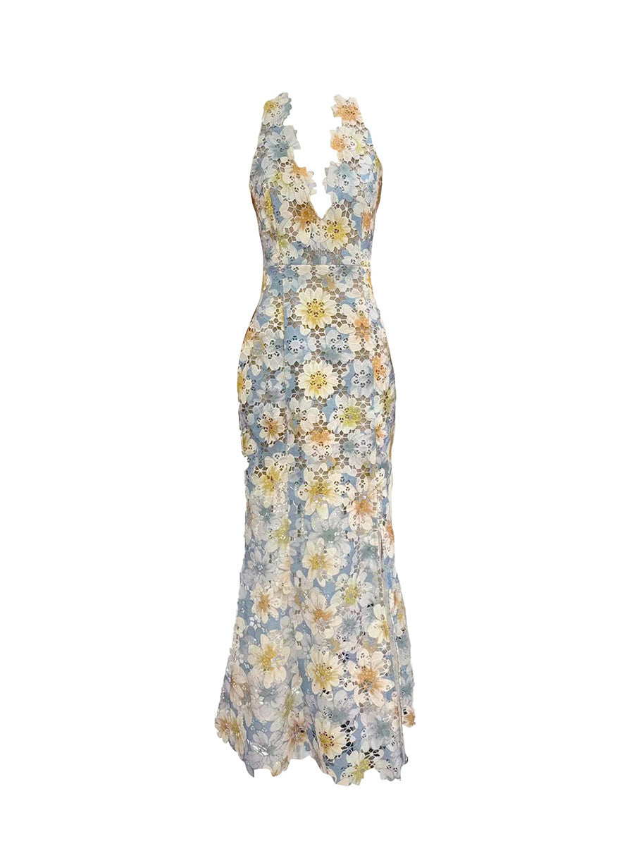 V-Neck Side Split Long Dress Avalabel