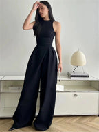VEST HIGH WAIST WIDE LEG LONG SKIRT SUIT IN BLACK Avalabel