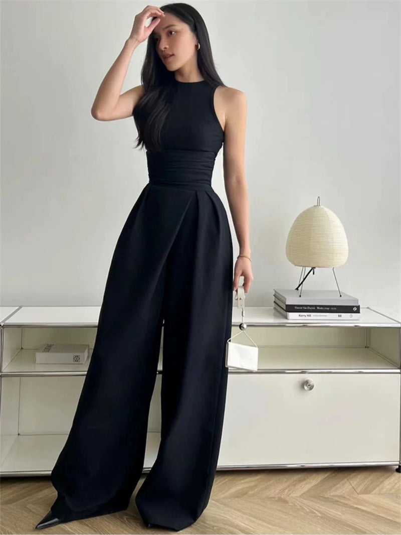 VEST HIGH WAIST WIDE LEG LONG SKIRT SUIT IN BLACK Avalabel