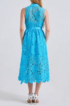 Collar Sleeveless High Waist Slim Dress In Blue Avalabel