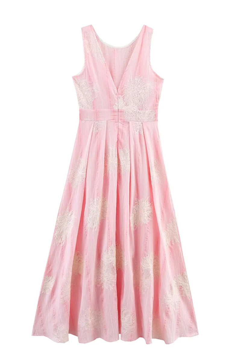 Crochet Sleeveless Backless Maxi Dress In Pink Avalabel