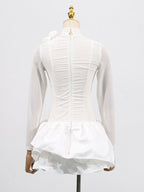 3d Flower Hem Mesh Mini Dress in White Avalabel