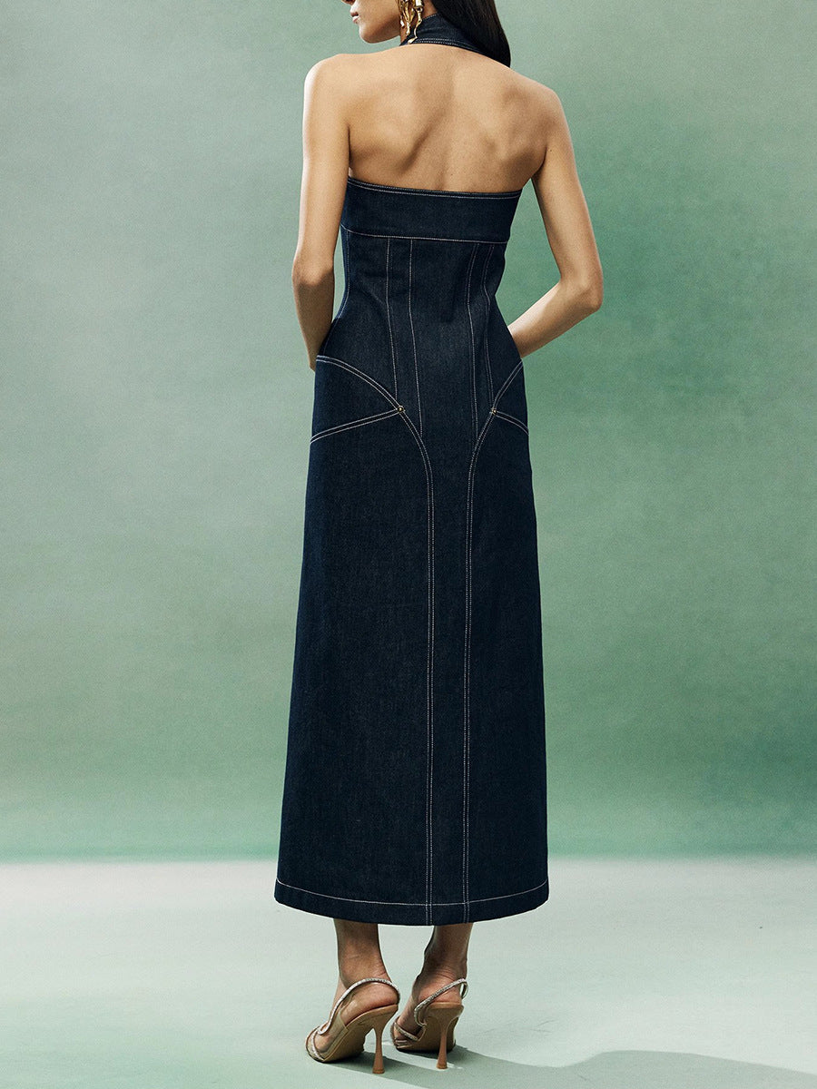 Denim Patchwork Long Dress Avalabel