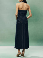 Denim Patchwork Long Dress Avalabel