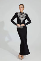 karen Black Diamond pattern Bandage maxi Dress Avalabel